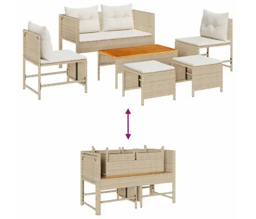 Dārza Dīvānu Komplekts 6 Pcs Bēša Un Krēmkrāsa Poliratāns Vidaxl