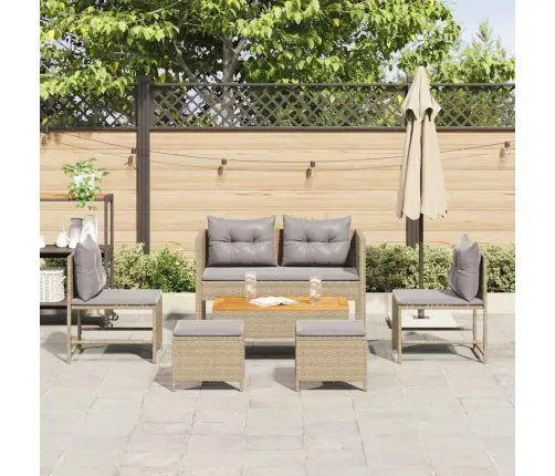 Dārza Dīvānu Komplekts 6 Pcs Bēša Un Gaiši Pelēka Poliratāns Vidaxl