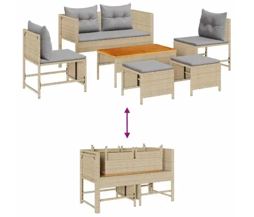 Dārza Dīvānu Komplekts 6 Pcs Bēša Un Gaiši Pelēka Poliratāns Vidaxl