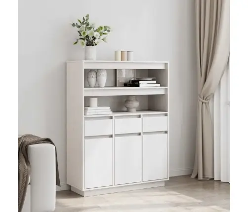 Highboard White 89X34X116,5 Cm Masīvkoka Priede Vidaxl