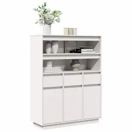 Highboard White 89X34X116,5 Cm Masīvkoka Priede Vidaxl
