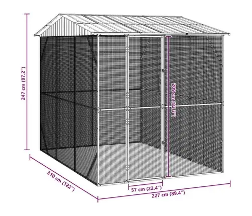 Putnu Būris Antracīts 310X227X247 Cm Tērauds Vidaxl