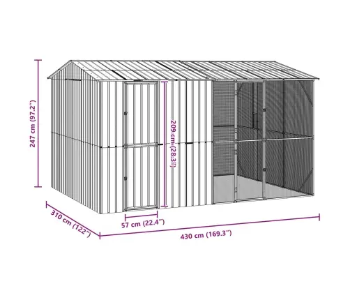 Putnu Būris Ar Paplašinājumu Antracīta Krāsā, 310X442X247 Cm, Tērauds Vidaxl