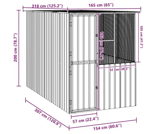 Paukščių Narvas Antracitas 315 X 167 X 200 Cm Cinkuota Plienas