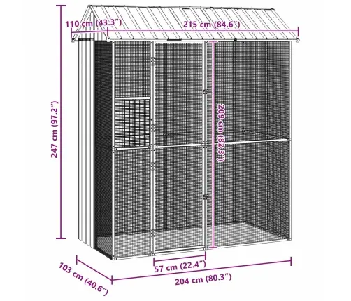Paukščių Narvas Antracitas 215 X 110 X 247 Cm Cinkuota Plienas