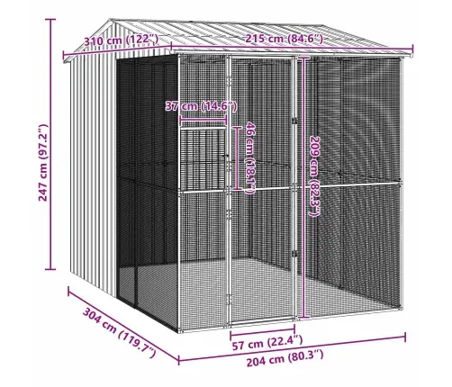 Paukščių Narvas Antracitas 215 X 310 X 247 Cm Cinkuota Plienas