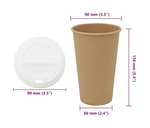Popieriniai Kavos Puodeliai Su Dangteliais 1000 Vnt 16Oz 400 Ml