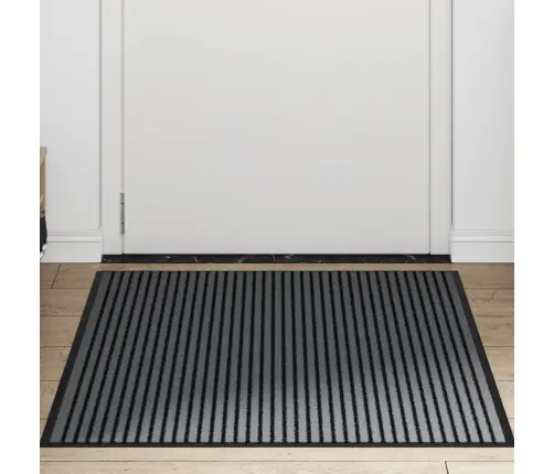 Durvju Paklājs, Svītrains, Melns Un Pelēks, 90X120 Cm Vidaxl