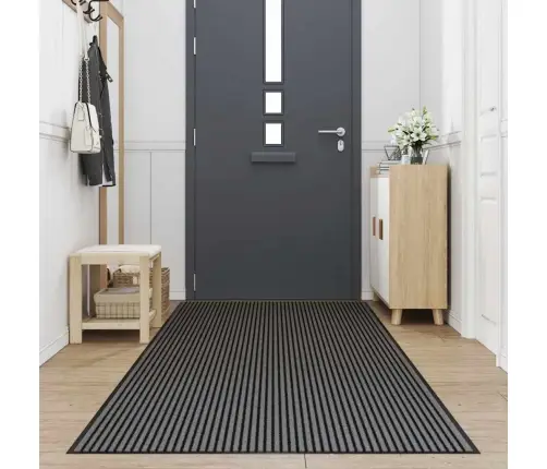 Durvju Paklājs, Svītrains, Melns Un Pelēks, 115X500 Cm Vidaxl