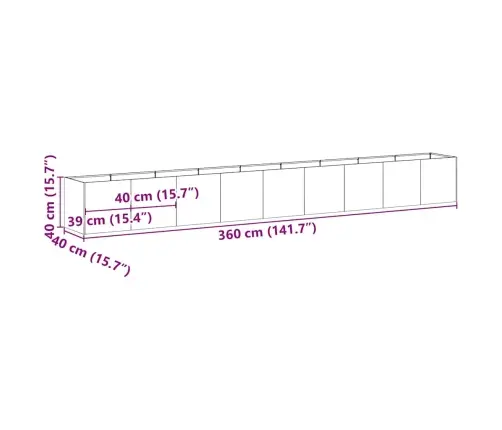 Puķu Kaste, Rūsas, 360X40X40 Cm, Izturīgs Tērauds Vidaxl