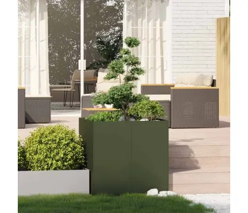 Puķu Kaste, Olīvzaļa, 80X80X80 Cm, Tērauds Vidaxl