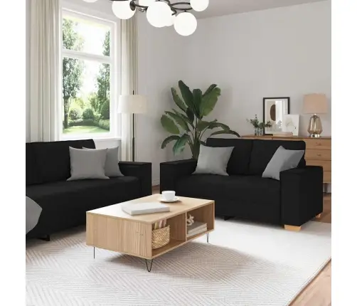 3 Daļu Dīvānu Komplekts Ar Spilveniem Melnā Audumā Vidaxl