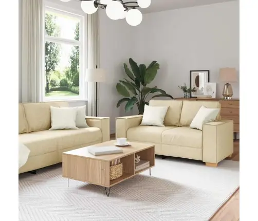 Sofa 3 Pcs Kreminė Lino Mišinio Audinys