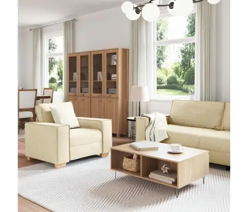 Sofa 3 Pcs Kreminė Lino Mišinio Audinys