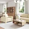 Sofa 3 Pcs Kreminė Lino Mišinio Audinys