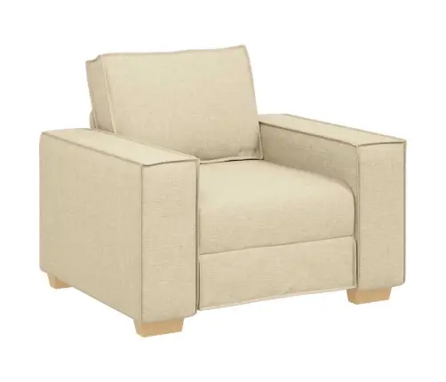 Sofa 3 Pcs Kreminė Lino Mišinio Audinys