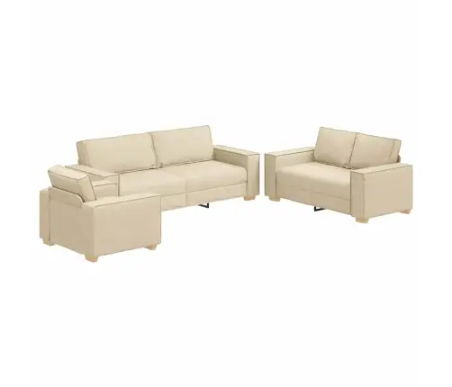 Sofa 3 Pcs Kreminė Lino Mišinio Audinys