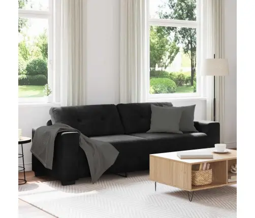 3 Daļu Dīvānu Komplekts Ar Spilveniem Melnā Audumā Vidaxl