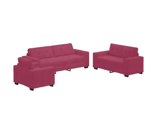 3 Daļu Dīvānu Komplekts Ar Spilveniem Vīna Sarkanā Samta Vidaxl
