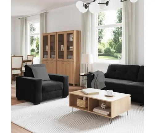 Dīvānu Komplekts Ar Spilvenu 3 Pcs Melna 221 X 78 X 80 Cm Samts Vidaxl