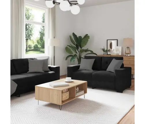 Dīvānu Komplekts Ar Spilvenu 3 Pcs Melna 221 X 78 X 80 Cm Samts Vidaxl