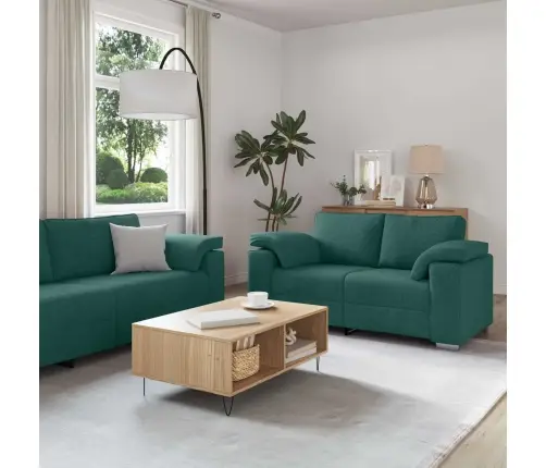 Sofa 3 Pcs Tamsiai Žalia Lino Mišinio Audinys