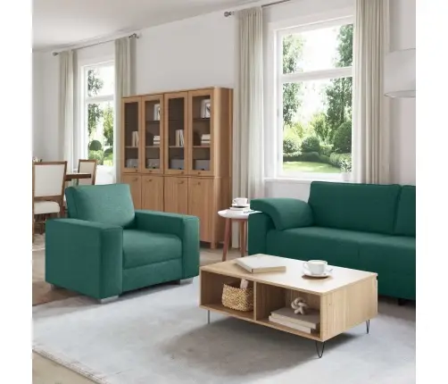 Sofa 3 Pcs Tamsiai Žalia Lino Mišinio Audinys