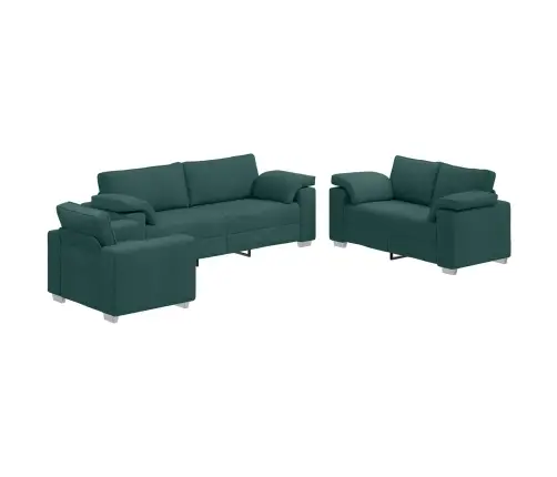 Sofa 3 Pcs Tamsiai Žalia Lino Mišinio Audinys