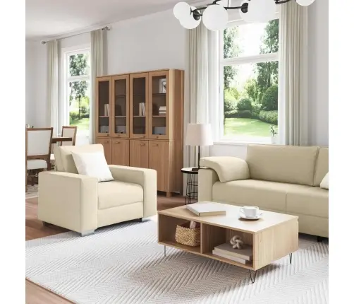 Dīvānu Komplekts 3 Pcs Krēmkrāsa 219 X 77 X 82 Cm Audums Vidaxl