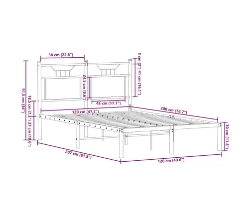 Gulta Bez Matrača, Ozolkoka, 120X200 Cm, Inženierijas Koks Vidaxl