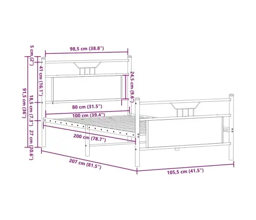 Peatsiga Voodiraam, Ilma Madratsita, Suitsutatud Tamm 90X200 Cm