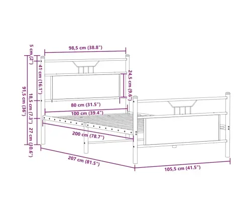 Gulta Bez Matrača, Ozolkoka, 100X200 Cm, Inženierijas Koks Vidaxl