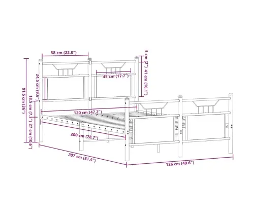Gulta Bez Matrača, Ozolkoka, 120X200 Cm, Inženierijas Koks Vidaxl