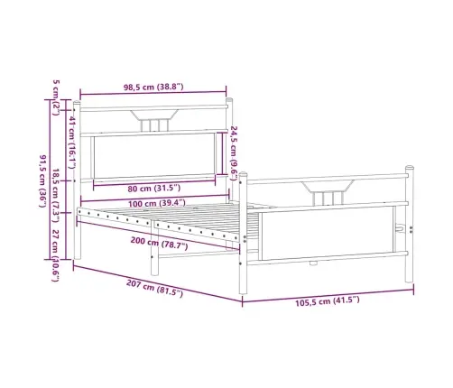 Peatsiga Voodiraam, Ilma Madratsita, Sonoma Tamm 100X200Cm