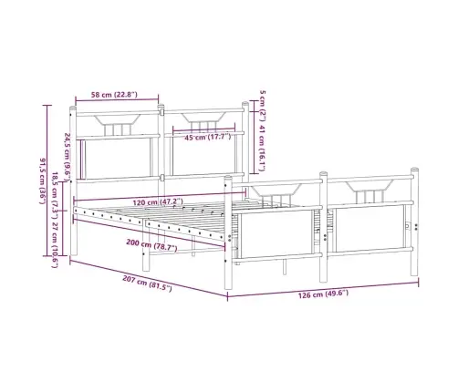 Gulta Bez Matrača, Ozolkoka, 120X200 Cm, Inženierijas Koks Vidaxl
