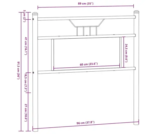 Galvgalis, Ozolkoka Krāsa, 90 Cm, Inženierijas Koks, Tērauds Vidaxl Galvgalis, Ozolkoka Krāsa, 90 Cm, Inženierijas Koks, Tērauds Vidaxl