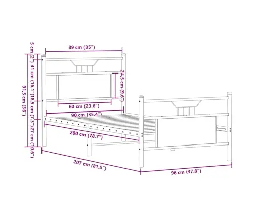 Lovos Rėmas Be Čiužinio, Ruda, 90X200cm Apdirbta Mediena