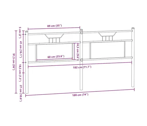 Galvgalis, Brūna Ozola, 180 Cm, Inženierijas Koks, Tērauds Vidaxl Galvgalis, Brūna Ozola, 180 Cm, Inženierijas Koks, Tērauds Vidaxl