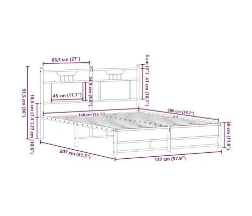 Lovos Rėmas Be Čiužinio, Dūminis, 140X200cm Apdirbta Mediena