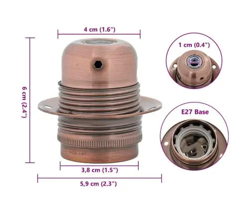 Lempų Laikikliai 2 Vnt Red Bronze E27