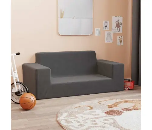 Dvivietė Vaikiška Sofa, Antracito Spalvos, Minkštas Pliušas
