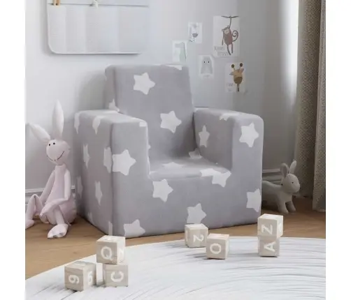 Vaikiška Sofa, Šviesiai Pilka, Minkštas Pliušas, Su Žvaigždėmis