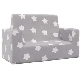 Dvivietė Vaikiška Sofa, Šviesiai Pilka, Pliušas, Su Žvaigždėmis