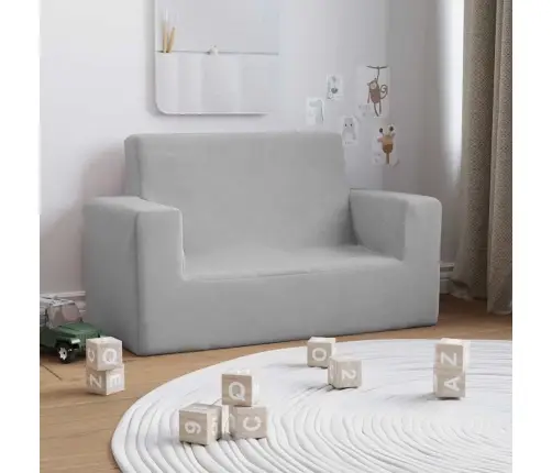 Dvivietė Vaikiška Sofa, Šviesiai Pilka, Minkštas Pliušas