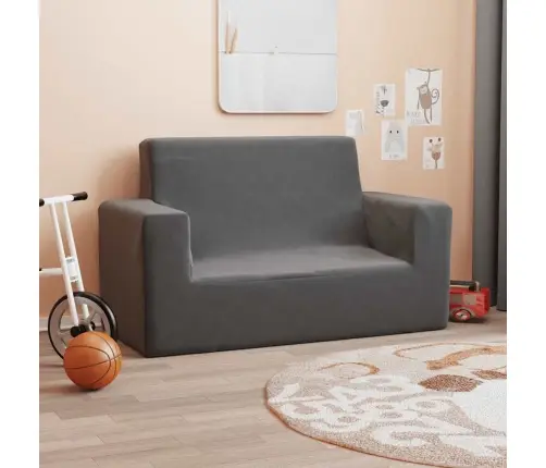 Divvietīgs Bērnu Dīvāns, Antracītpelēks, Mīksts Plīšs Vidaxl