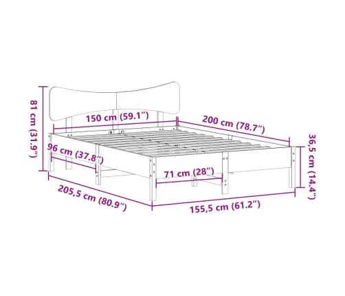 Gulta Bez Matrača, 150X200 Cm, Priedes Masīvkoks Vidaxl