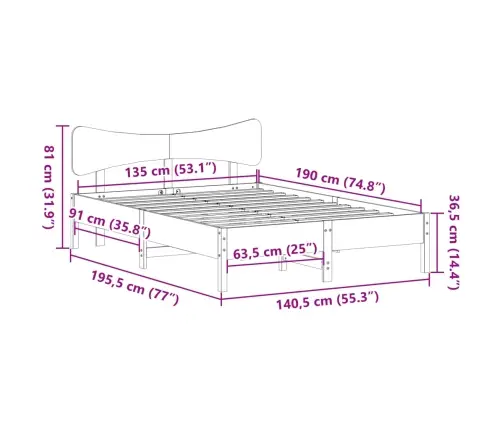Lovos Rėmas Be Čiužinio, 135X190cm Pušies Medienos Masyvas