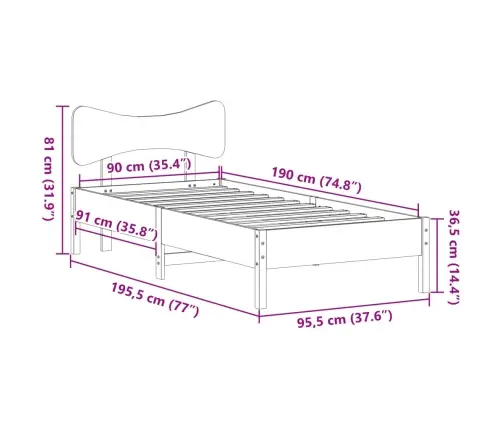 Lovos Rėmas Be Čiužinio, Vaško Ruda, 90X190cm Pušis