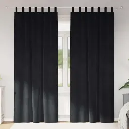 Aizkari Ar Aizkariem 2 Pcs Melna 140 X 225 Cm Samts Vidaxl
