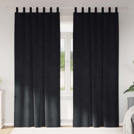 Užuolaidos Su Užuolaidomis 2 Pcs Juoda 140 X 245 Cm Aksomas